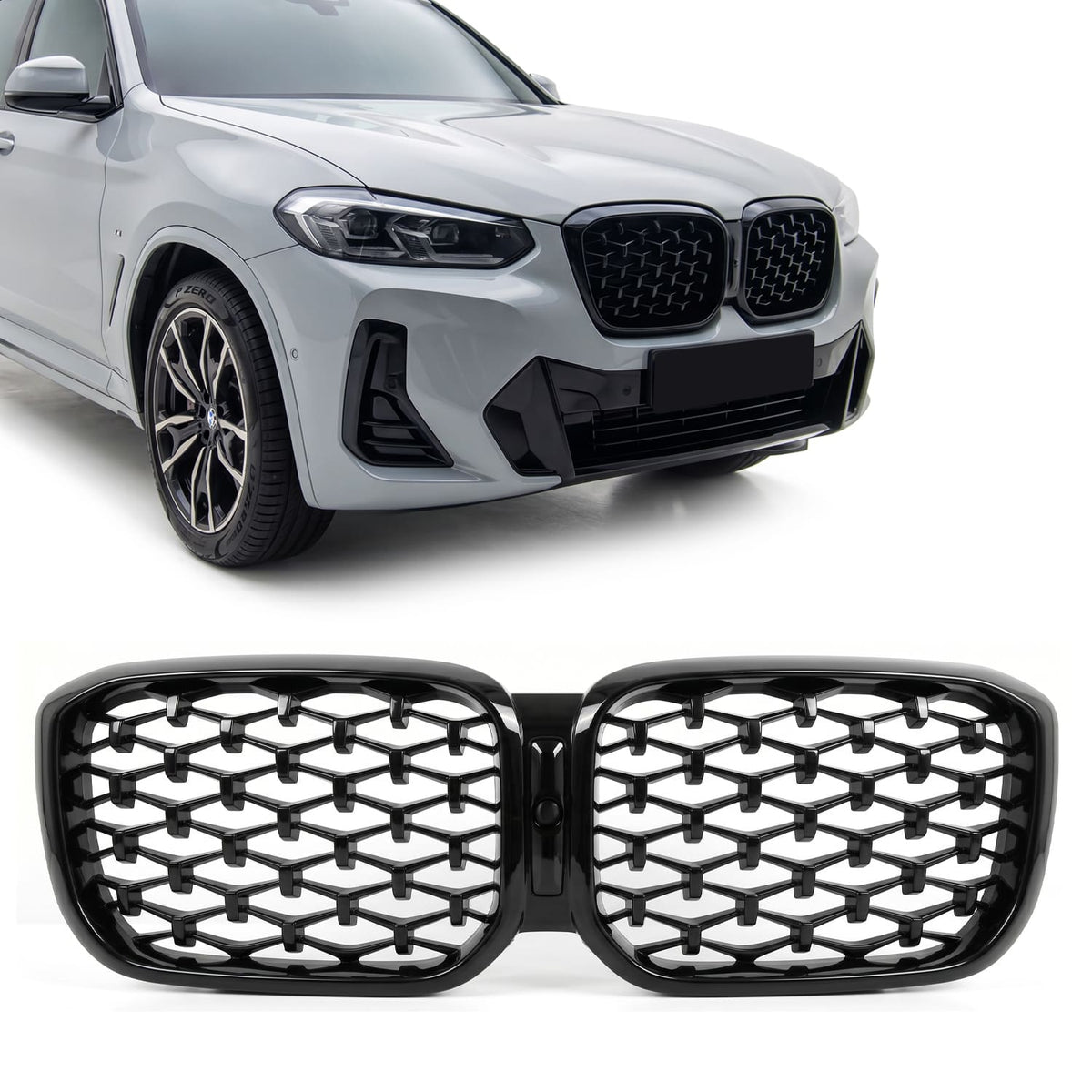 BMW G01 X3 / G02 X4 LCI Diamond Kidney Grilles Gloss Black