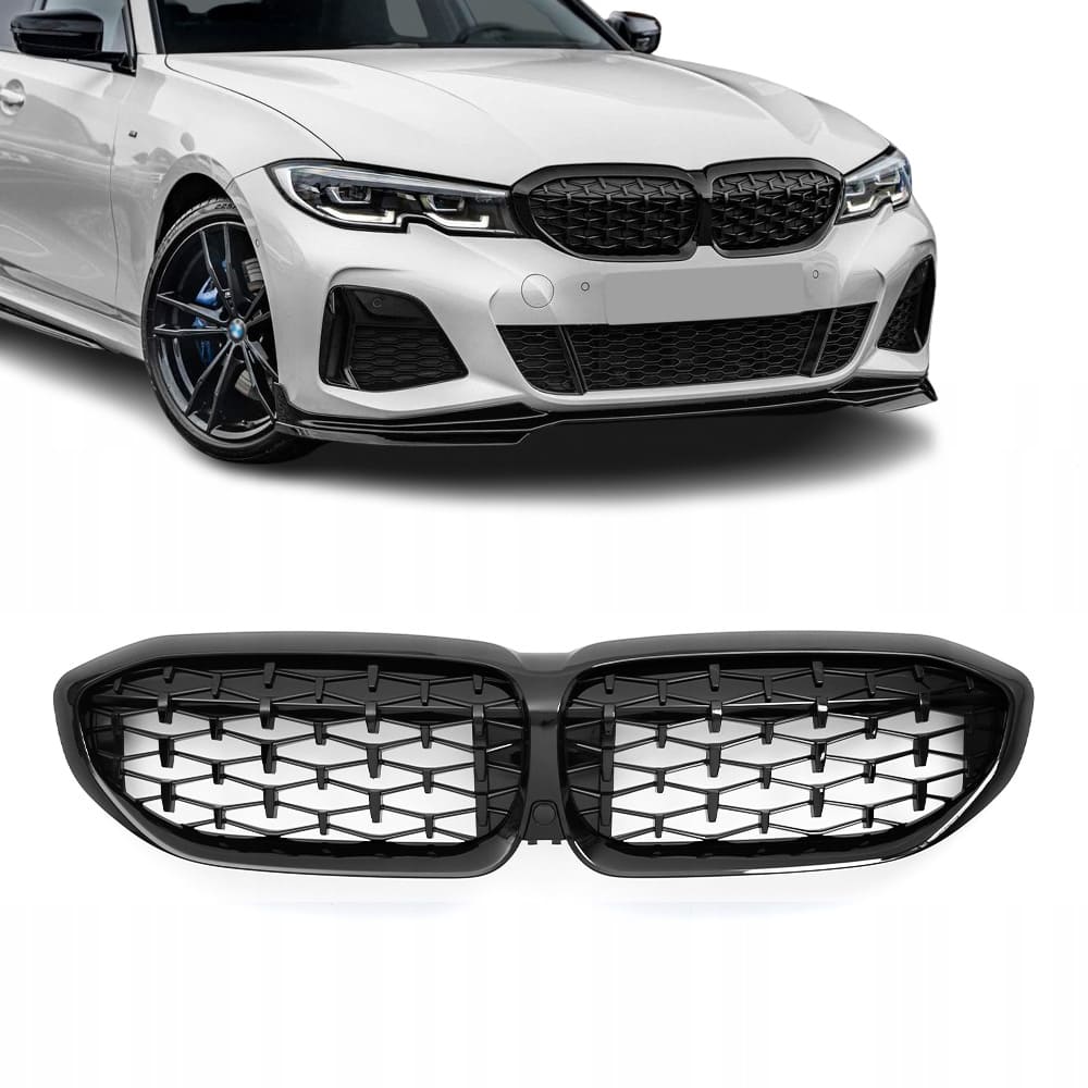 BMW G20 G21 Gloss Black Diamond Kidneys, Black Details