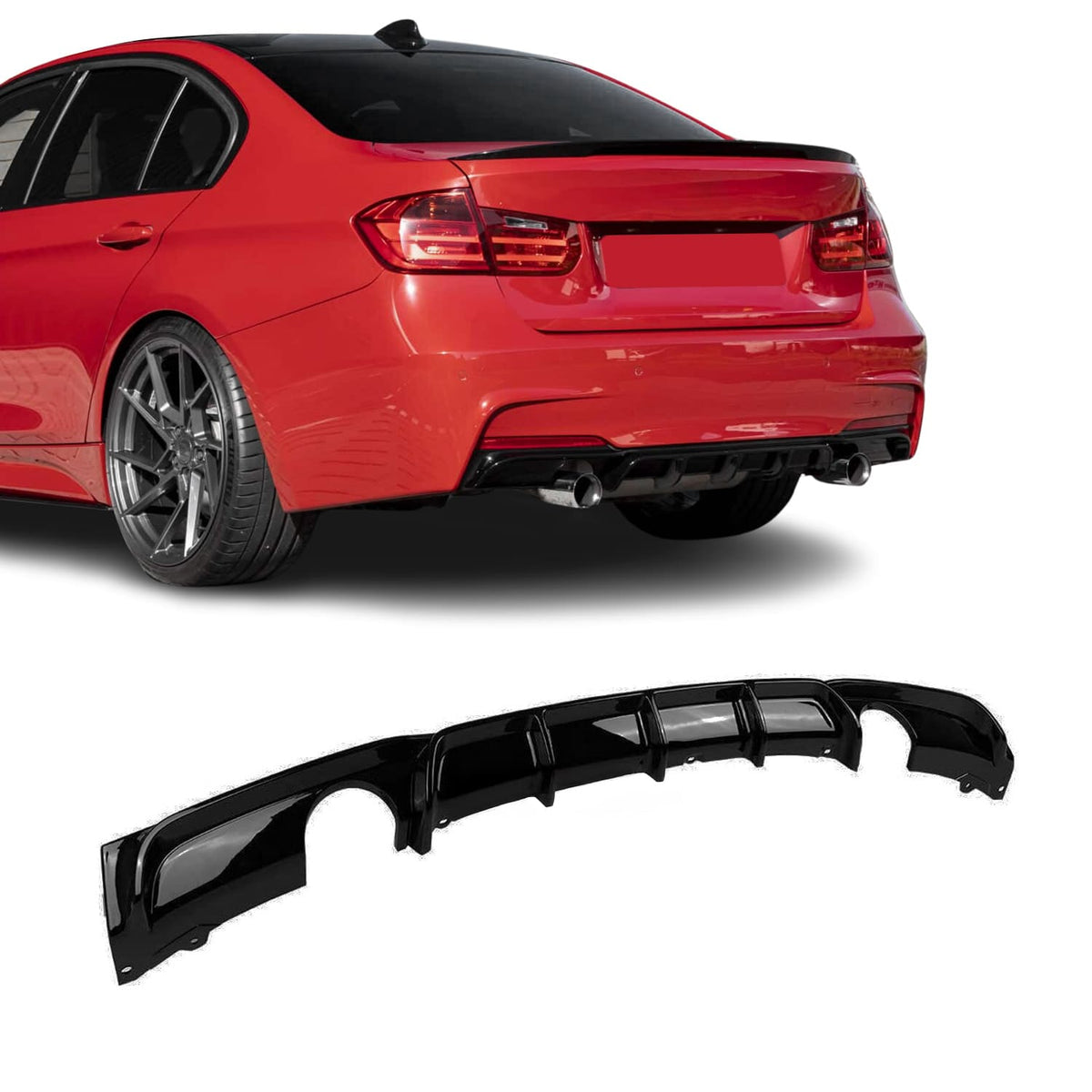 BMW F30 F31 M-Performance diffusori kiiltävän musta M-Sport takapuskuriin 1+1 putkenpäille
