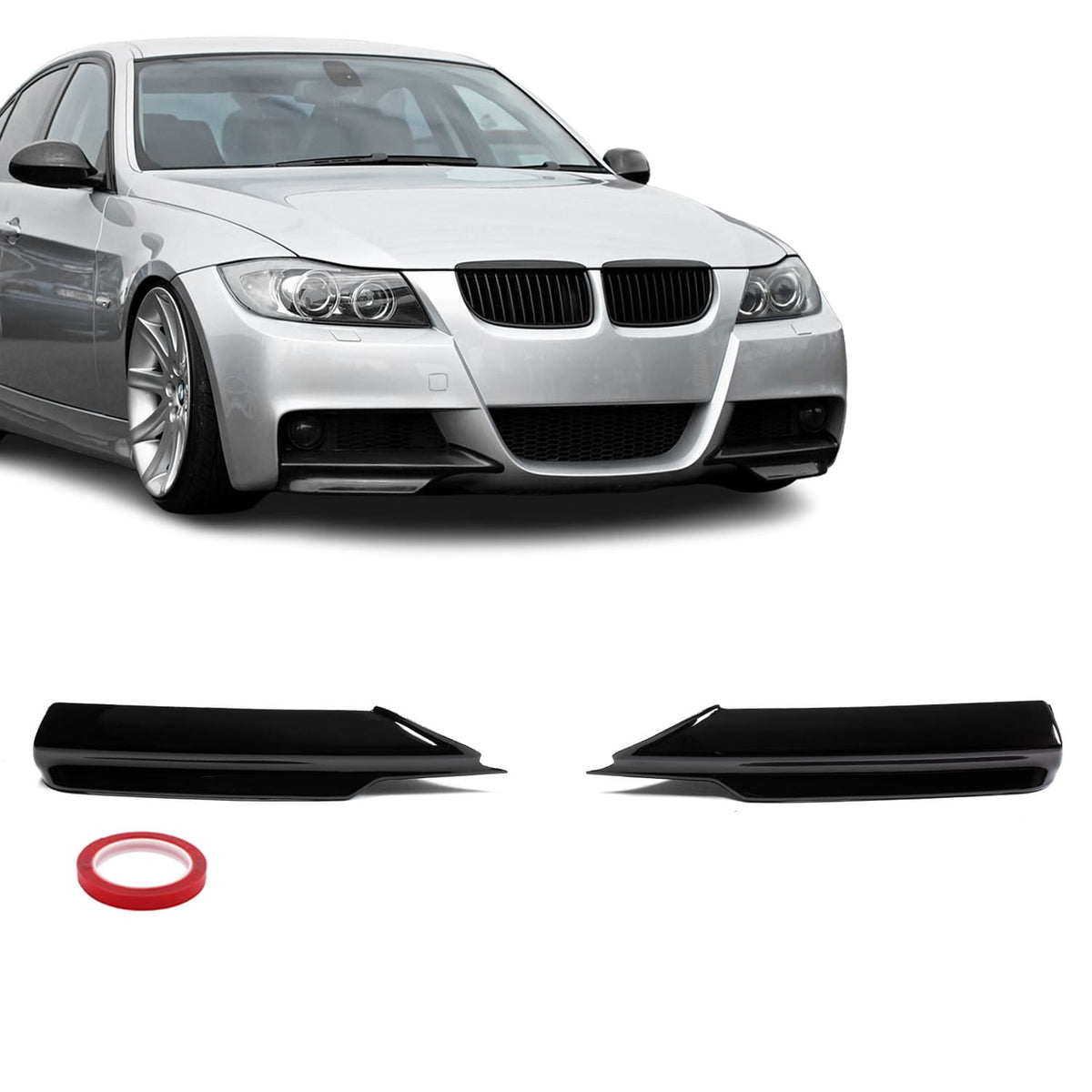 BMW E90 / E91 05-08 M-sport kiiltävän mustat etupuskurin splitterit