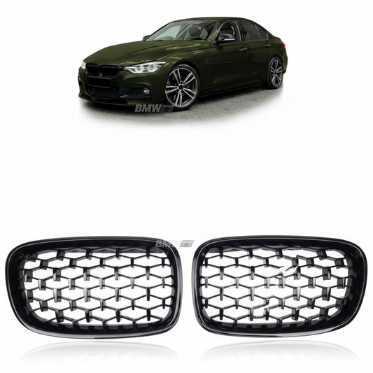 BMW F30 F31 Diamond Grilles Gloss Black