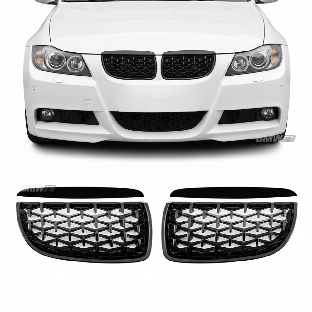 BMW E90 E91 Diamond Grilles Gloss Black
