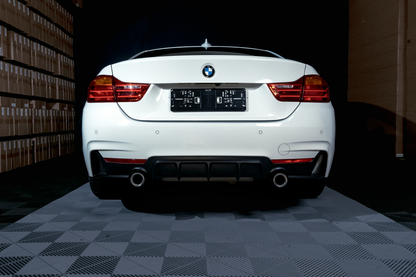 BMW F32 F33 F36 M-Performance matta musta takapuskurin diffuusori tuplaulostulolla