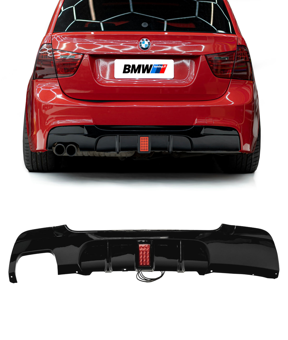 BMW E90 E91 05-11 M-Performance rear bumper diffuser with brake light glossy black