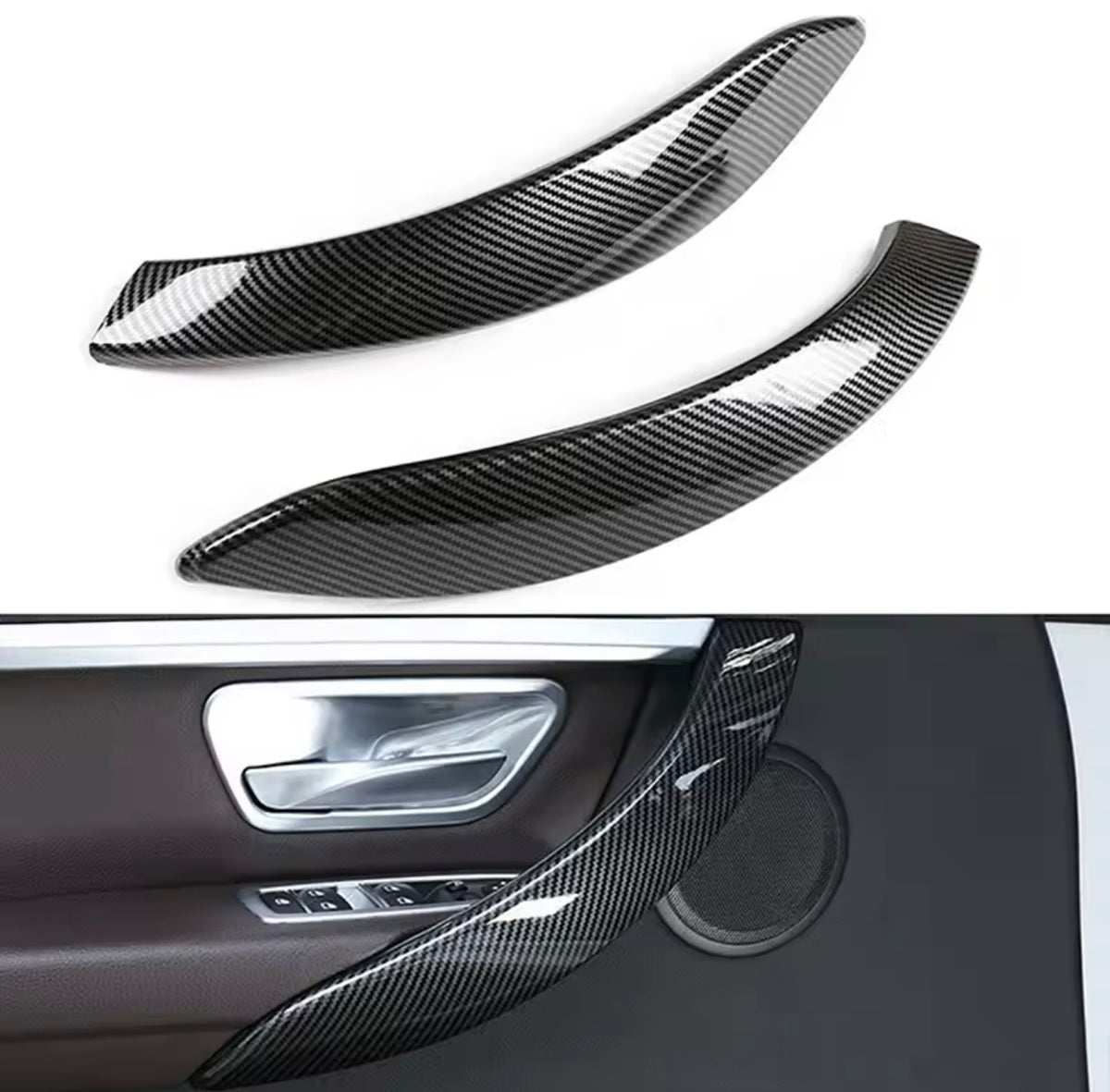 Bmw F30,F31,F32,F33,F36 sisätilan kahvat etupuolille hiilikuitulook. Pari 2kpl