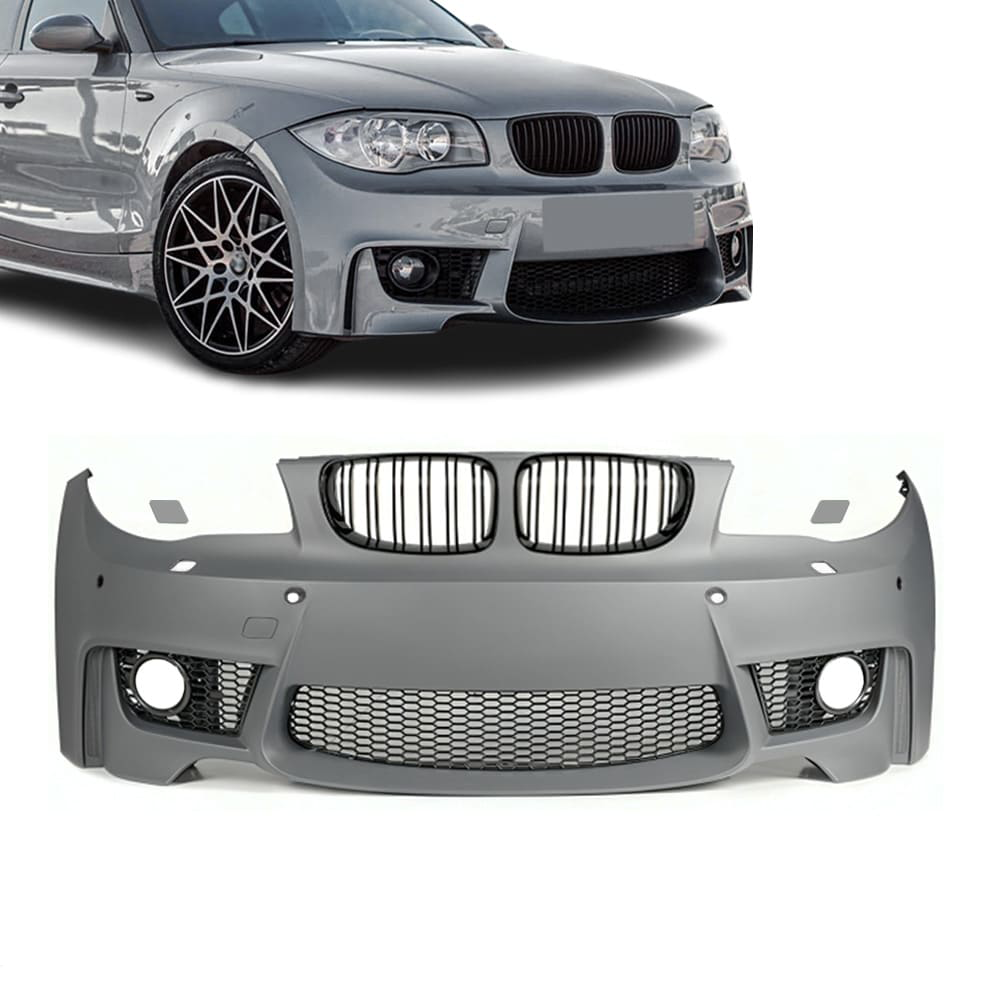 BMW E81 E82 E87 E88 1M-look etupuskuri. PDC / SRA sisältää munuaiset.